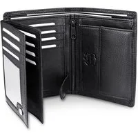 Frentree Geldbörse aus Nappa Leder mit RFID Schutz, 15 Kartenfächer, Hochformat Portemonnaie, Schwarz mit Geschenkbox