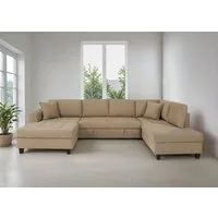 Trends by HG Wohnlandschaft Moritz U-Form, B: 324 cm, mit Bettfunktion, Bettkasten & Zierkissen