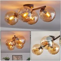 hofstein Deckenleuchte Deckenlampe aus Metall/Glas in Schwarz/Bernsteinfarben, ohne Leuchtmittel, Leuchte im Retro/Vintage-Design mit Glasschirmen (15 cm), 4 x E14