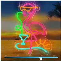 MUPOO LED Dekolicht LED Flamingo Neonschild dimmbar,Rosa Flamingo Cocktails Neon Schilder, 5 Helligkeitsstufen + Batterie Box, Tropisches LED-Neonlicht, 5 Helligkeitsstufen,mit Batterie Box