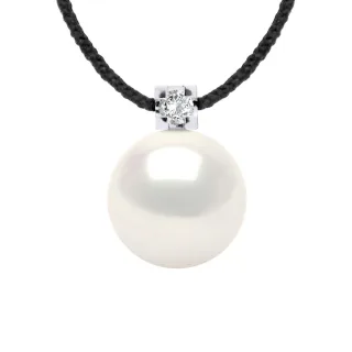 DIADEMA - Halskette - Schwarzes Nylon - Weiße Süßwasserperle und echter Diamant