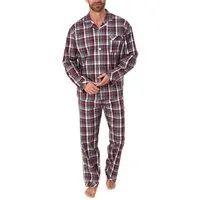Trend by Normann Pyjama Herren Pyjama langarm Schlafanzug gewebt zum Knöpfen im Karo Design