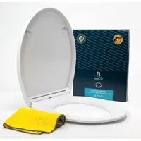 Bath4U WC-Sitz WC Sitz 37x46 cm Weiß aus Urea-Duroplast Absenkautomatik bis 150kg, Farbecht & Pflegeleicht Inkl. Montagezubehör & Mikrofasertuch Set