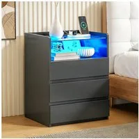 MSMASK Nachttisch mit LED-Beleuchtung und Steckdosen, 3 Schubladen, 45x35x61cm (1-St), Nachtschrank mit Sichtbarer Glastischplatte