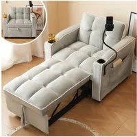 Merax Schlafsofa mit 3-in-1 Bettfunktion, 1 Teile, Loungesessel mit Getränke- & Handyhalter, Ausziehbares Sofa Liegestuhl