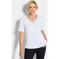 GOLDNER T-Shirt Baumwollshirt mit edler Stickerei Cityshirt mit V-Ausschnitt und Halbarm