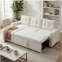 Jiexi Schlafsofa Ecksofa mit Schlaffunktion Teddy-Fleece L-Form Sofa Bettkasten