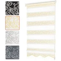 Doppelrollo ohne Bohren, Doppelrollo für Fenster mit Muster, Bailena, Lichtschutz, ohne Bohren, freihängend, Klemmfix, Duo Rollos mit Perlen, glitzernd, Ranken Blumen Motiv