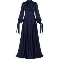 fashionshowcase Abendkleid Damen Maxikleid Satinkleid langarm Modest Fashion