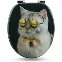 Sanfino WC-Sitz "Boss Cat" Premium Toilettendeckel mit Absenkautomatik aus Holz, mit schönem Katzen-Motiv, hohem Sitzkomfort, einfache Montage