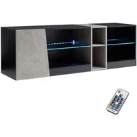 Mondeer Lowboard LED TV-Schrank, Breite 140cm mit 5 offenen Fächern und 1 Tür, Schwarz und Grau