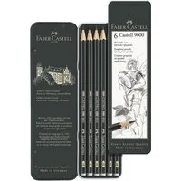 Faber-Castell Bleistift CASTELL 9000, (6-tlg), Härtegrade: HB, B, 2B, 4B, 6B, 8B, im Metalletui