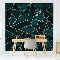 Bilderdepot24 Vliestapete Abstrakt Dunkles Türkis Gold Tapete Wanddeko Modern Kunst, Glatt, Matt, (Vliestapete inkl. Kleister oder selbstklebend), Wohnzimmer Schlafzimmer Küche Flur Fototapete Motivtapete Wandtapete