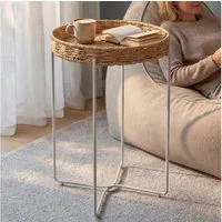 doporro Beistelltisch Couchtisch kleiner Tisch mit 1/2 geflochtenen Ablagen rund Reglo-08, Zwei Materialien zur Auswahl