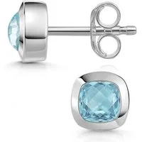 Materia Paar Ohrstecker Edelstein Blautopas hellblau facettiert quadratisch SO-340, 925 Sterling Silber