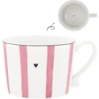 Bastion Collections Tasse Rose, Keramik, Spülmaschinengeeignet, Weiß, Streifen, H: 7cm