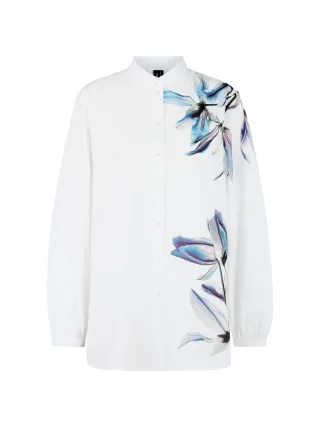 Marc Cain Collections - Lange Bluse mit Lilienprint white - Gr. - 40