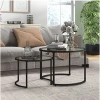 HOMCOM Couchtisch Beistelltisch mit Schwarz Stahlgestell und Tischplatte (Kaffeetisch, 2-St., Sofatisch), für Wohnzimmer, Schlafzimmer Schwarz