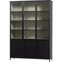 WOOOD Vitrine Exhibit Metall pulverbeschichtet mit Glastüren H 200 x B 140 x D 42 cm Tragkraft 20 kg pro Boden, einfach zu montierbar, pfleigleicht