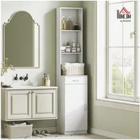 HOMCOM Badkommode schmal, mit Schublade, Tür, verstellbare Regale (Hoher Badezimmerschrank, 1 St., Badschrank), für Badezimmer, Wohnzimmer 35 x 30,5 x 179 cm Weiß