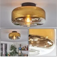 hofstein Deckenleuchte runde Deckenlampe aus Metall/Glas in Schwarz/Goldfarben/Klar, ohne Leuchtmittel, Retro/Vintage, mit Glasschirm (28 cm), 1 x E27, ohne Leuchtmittel