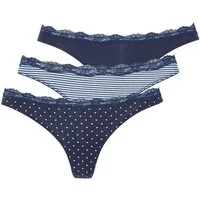 LASCANA String (3er-Pack) aus elastischer Baumwolle mit zarter Spitze