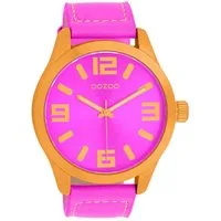 OOZOO Quarzuhr XXL Armbanduhr C11650 – IP-oranges Gehäuse, pinkes Lederband, 46 mm