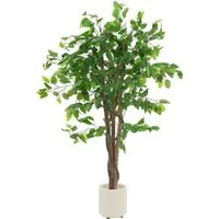 Kunstpflanze Künstliche Pflanze für Wohnräume & Garten dekorative Zimmerpflanze, ML-DESIGN, Höhe 120 cm, Kunstbaum Ficus 120 cm für Innen & Außen mit Naturholzstamm im Topf
