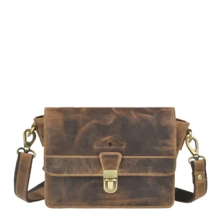 Umhängetasche Überschlag Leder antikbraun 28x18x8cm | Greenburry Zeitlose Schultertasche für Damen mit sicherem Steckschloss im markanten Used-Look.