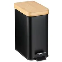 relaxdays Kosmetikeimer Bad Mülleimer 5 l mit Bambusdeckel, schwarz