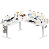 HOMALL Schreibtisch 160 x 140cm Eckschreibtisch Höhenverstellbarer Schreibtisch L Form (Maße: 160 × 140 / 190 × 155, 20 mm dicke Tischplatte, Tragkraft bis zu 100 kg, mit beweglicher Steckdose, in 3 Stufen höhenverstellbar)