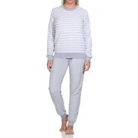 Normann Pyjama Wunderschöner Damen Frottee Schlafanzug langarm Pyjama mit Bündchen