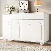 Merax Sideboard mit geschwungenen Türen und Metallfüßen (140 x 38 x 89 cm (L x B x H), 1 St., Wohnzimmerschrank), Kommode mit 2 Schubladen, 4 Türen & höhenverstellbaren Einlegeböden