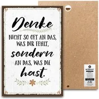 ARTFAVES Holzbild Schild mit Spruch - Denke an das was du hast - Glücklichsein, Achtsamk