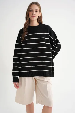 Gestreifter Rundhalsausschnitt Relaxed Strickpullover