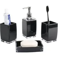 Cheffinger Badaccessoire-Set 4-teilig, Seifenspender, Zahnbürstenhalter, Schale & Organizer, 4 tlg., 4-teiliges-Set