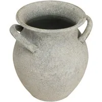 Florists Products Gartenfigur Deko Vintage Vase Metall Grau Übertopf Griffe H13cm