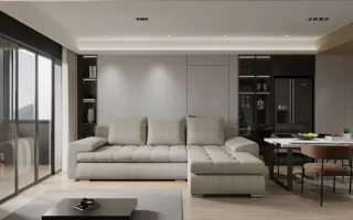 Ecksofa Sofa HECKTOR mit Schlaffunktion Stoff Abriamo Sand Ottomane Rechts