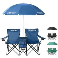 MOVAN Campingstuhl 2er Partner Anglerstuhl Campingstuhl mit Sonnenschirm und Kühlfach