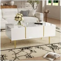Merax Couchtisch hochglanz Sofatisch Beistelltisch mit Goldakzenten (1-St), Wohnzimmertisch mit 2 Schubladen und goldfarbenen Metallfüßen,B:100cm