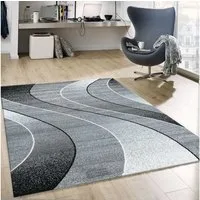 Vimoda Teppich Wohnzimmer kurzflor Geometrisches, Rechteckig, Höhe: 11 mm, Kurven Muster, Läufer Meliert,modern, Schwarz, Grau