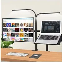 Rosnek LED Tischleuchte Zwei Köpfe, 3 Farben, dimmbar, für Zuhause Büro Schreibtisch Lesen, 3000K Warmweiß, 4500K Naturweiß, 6500K Kaltweiß, flexibler Schwanenhals