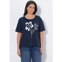 Ulla Popken T-Shirt T-Shirt Blüten Oversized V-Ausschnitt Halbarm