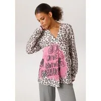 Aniston CASUAL Schlupfbluse mit Statement-Schriftzügen und coolen Leoprint