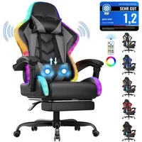 HOMALL Gaming-Stuhl mit LED,Ergonomisch,Fußstütze,computerstuhl,gaming stuhl mit massage (Die LED-Beleuchtung ist einstellbar, das Massagekissen für den Rücken ist beweglich), Ergonomischer Bürostuhl,Kopfstütze und Lendenstütze