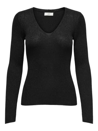 JDY - JDYBODILLA LUREX L/S V-NECK PULLOVER KNT black - Gr. - XL