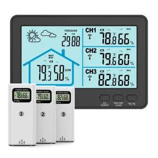 1-to-3 Wireless Weather Station Barometer Color LCD Screen Temperature Humidity Meter Freezing Point Reminder Rainproof