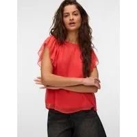 Vero Moda Rüschentop VMSMILLA S/L FRILL O-NECK TOP WVN Kunstfaser, normal geschnitten