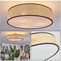 hofstein Deckenleuchte Deckenlampe aus Metall/Korbgeflecht/Stoff/Kunststoff in Schwarz/Weiß, Deckenleuchte im modernen Boho-Design, Ø 50 cm, E27