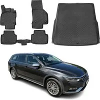 OMAC Auto-Fußmatten Kofferraumwanne Set für VW Passat B8 Variant 2014-2023 Gummi Schwarz (5 St), für VW Passat B8 Variant 2014-2023 VW Passat B8 Variant 2014-2023, Einfache Installation,Antirutsch,Leicht zu reinigen